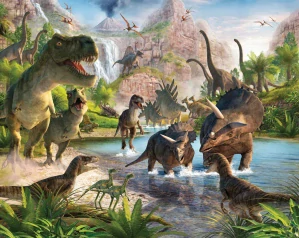 Tapeta do detskej izby - Tapeta 3D dinosaury nástenná maľba Dinosaur 235x305 cm