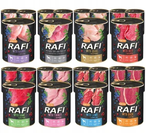 Mokré krmivo Rafi pre dospelé psy, 8 príchutí, 24 × 400 g