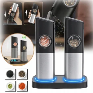 Mlynček, mažiar - NRealher kovový elektrický mlynček 65 g, čierny, odtiene sivej a striebornej