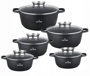 Súprava hrncov - Sada hliníkových hrncov Zilner PREMIUM BLACK, 10 ks.