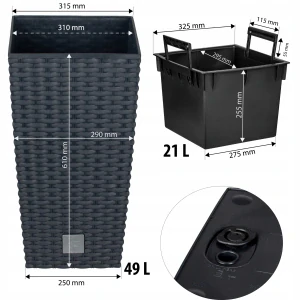 Deco4Home kvetináč 31,5 cm x 31,5 x 61 cm plastový antracit