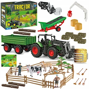 FARMÁRSKY VEĽKÝ FARMÁRSKY TRAKTOR PRÍVES POĽNOHOSPODÁRSKE STROJE ZVIERATÁ XXL POSTAVY
