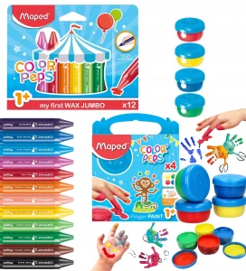 Mapované pastelky 12 ks + Mapované prstové farby 812510 4x80 ml