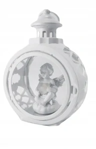 Veľký dekoratívny lampáš s dvierkami pre LED sviečkovú vložku 23 cm biela