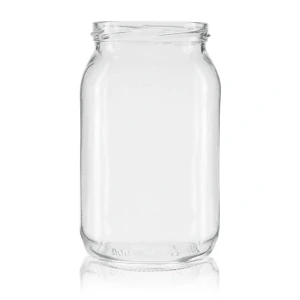 Sklenená dóza 900 ml bezfarebná TO82 s čiernym vrchnákom, 30 ks.