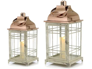 Dekoračný lampáš, kov, sklo, 49 cm