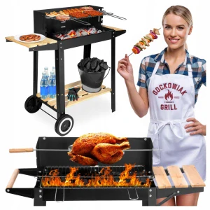 ZÁHRADNÝ GRIL NA UHLIE NA KOLESÁCH S POLICAMI ROŠT 4 ÚROVNE VEĽKÝ BBQ GRIL
