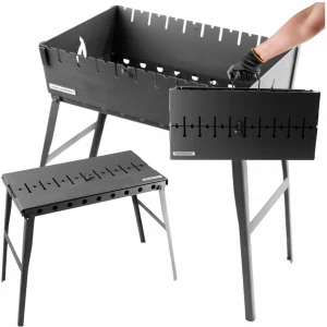 Kufrík na gril Mangal na 10 špíz Kufor na drevené uhlie skladací kov 3 mm