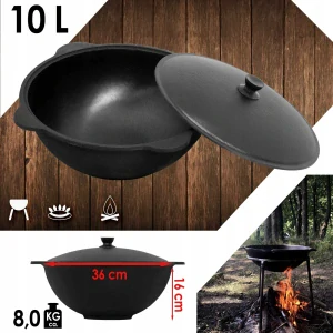 Uzbecký liatinový kotol 10 l s vekom a každodenným dnom