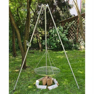 Záhradný gril statív 225cm nerez + rošt 70cm navijak lano SET