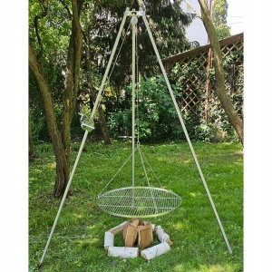 Záhradný gril statív 225cm nerez + rošt 80cm + navijak + INOX lano