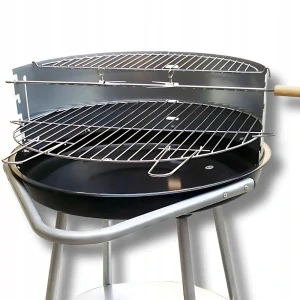 Okrúhly chrómový záhradný gril 48 cm odolný stabilný na balkónovú záhradu