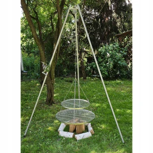 Záhradný gril statív 250cm nerez 2 rošty 50 a 70cm navíjacie lano