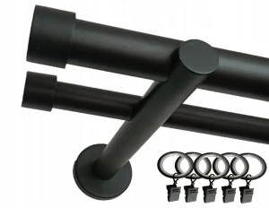 Dvojitá záclonová tyč Loft, čierna matná, priemer 25+19mm, dĺžka 330cm