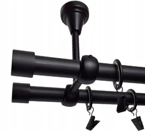 Moderný dvojitý stropný kovový závesný systém, priemer tyčí 19mm, dĺžka 340cm, čierna matná farba