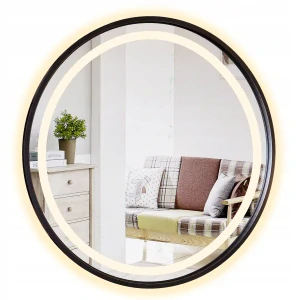 Okrúhle zrkadlo v čiernej ráme s LED podsvietením 80 cm