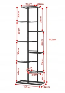 Biely kovový kvetinový stojan Essosway s 8 úrovňami, 142 cm