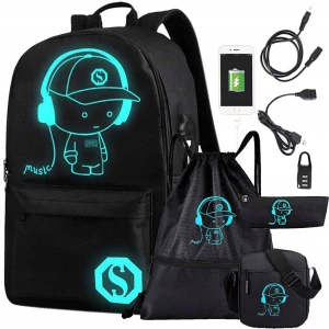 Školské tašky - Školský batoh žiariaci mládež USB set