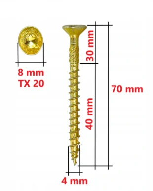 Carpentry skrutky pre drevo 4x70 Torx 200 ks