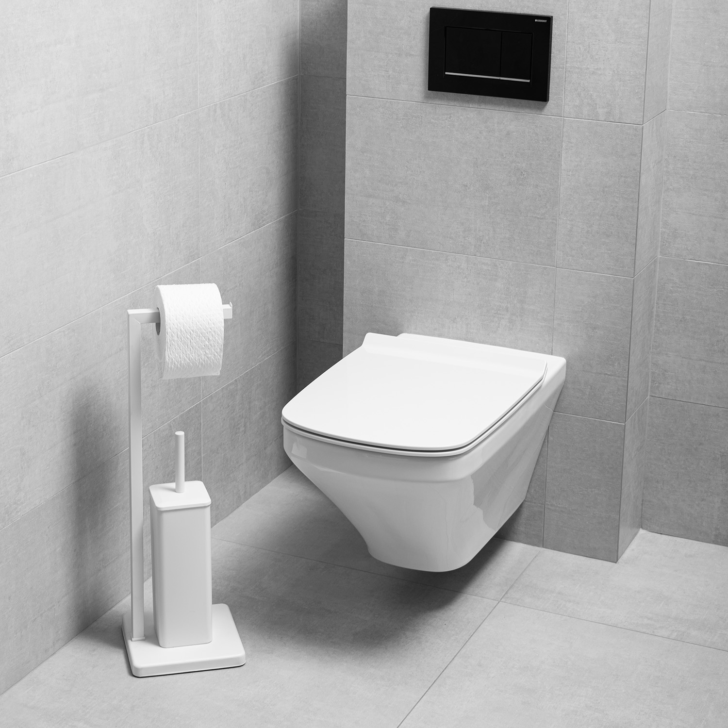 Kefový stojan WC a 2in1 toaletný papier biely