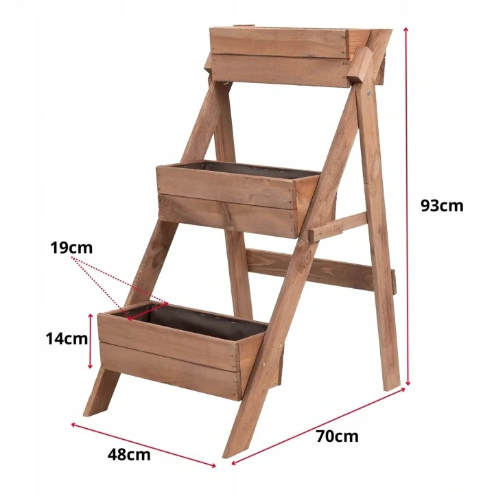 Drevený 3-poschodový stojan na kvety