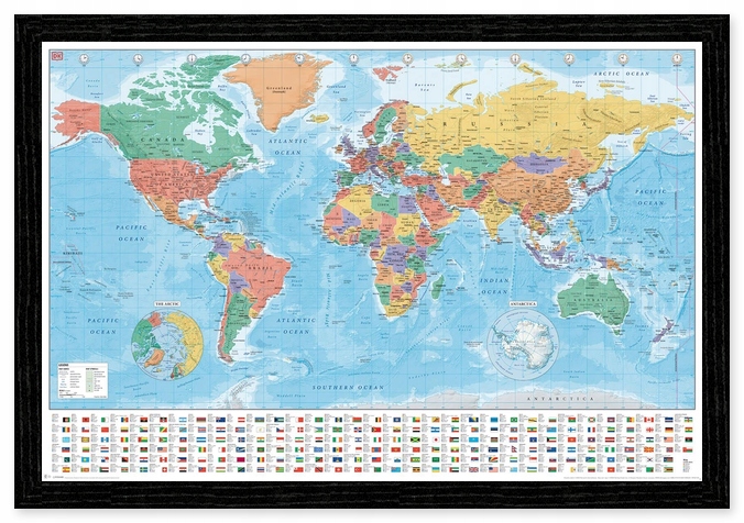 Mapa mapy mapy sveta Flagi - plagát 91.5x61 cm