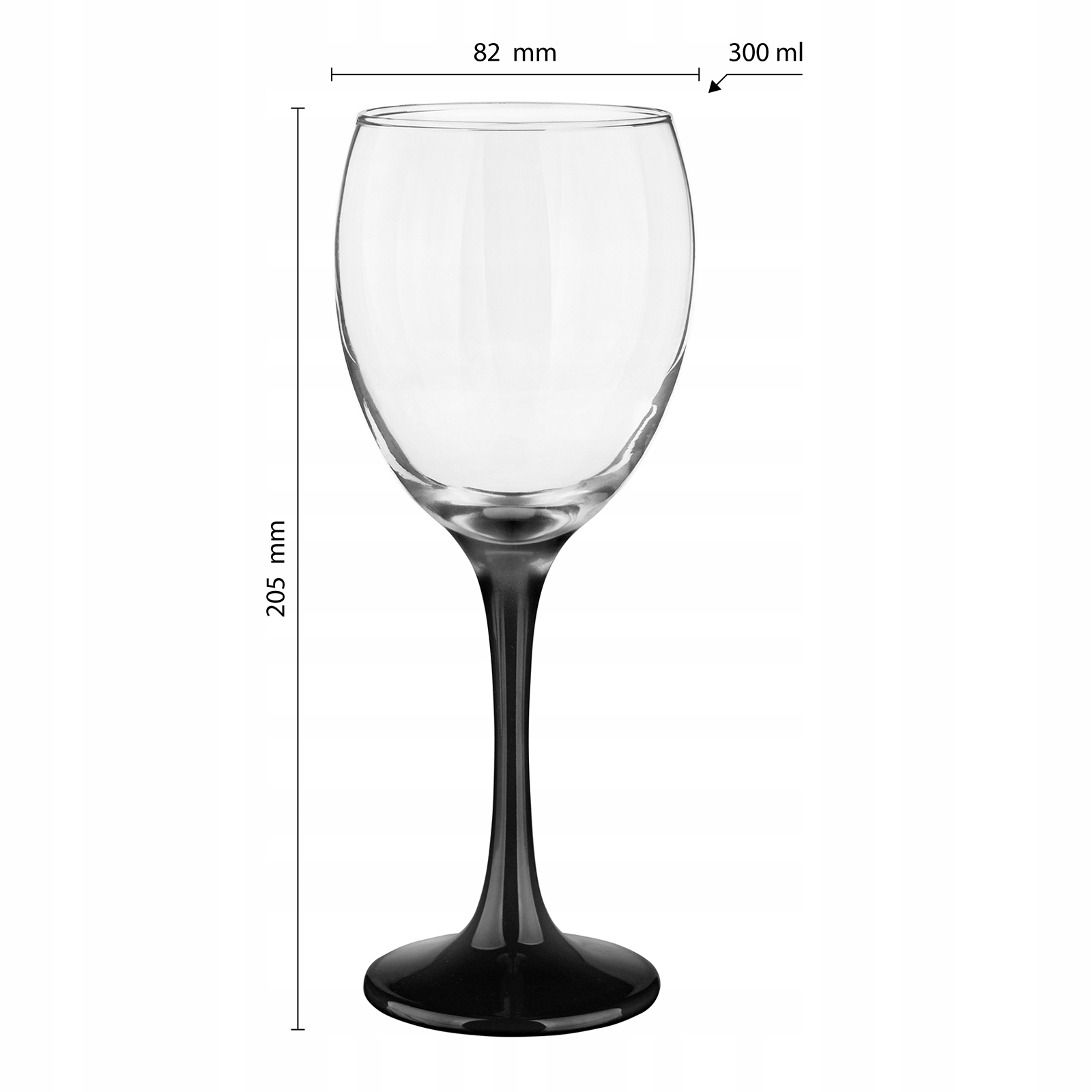 Poháre na víno 6 ks 300 ml čiernej čiernej nohy