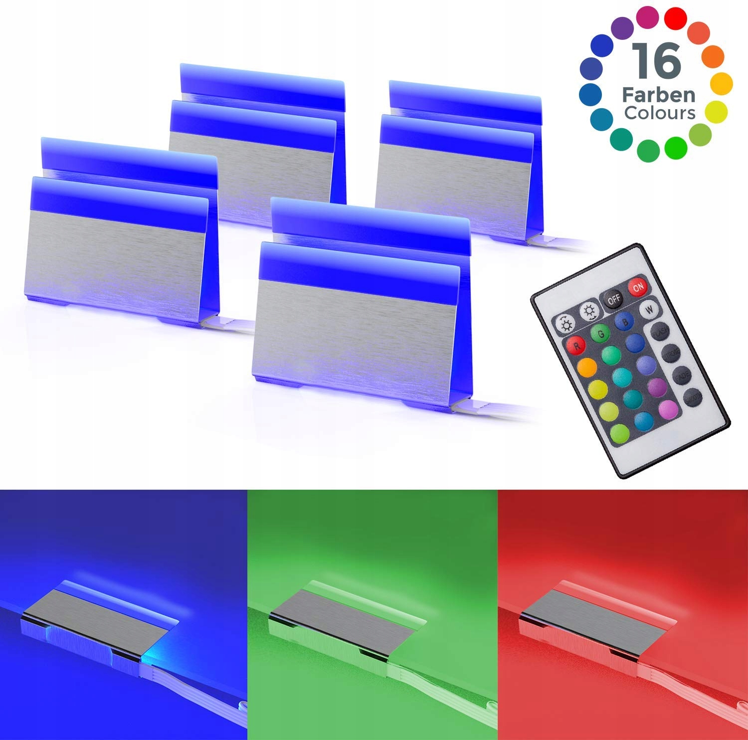 4x LED klip - RGB - pre sklenené police - stránky