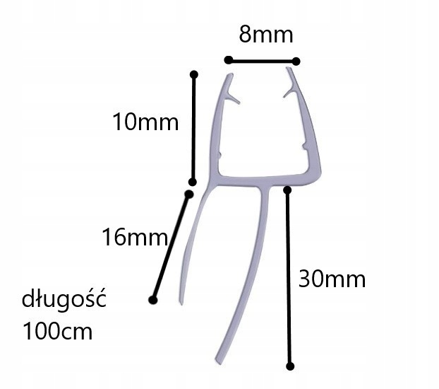 Spodné tesnenie sprchovej kabíny na 8 mm sklo, 100 cm