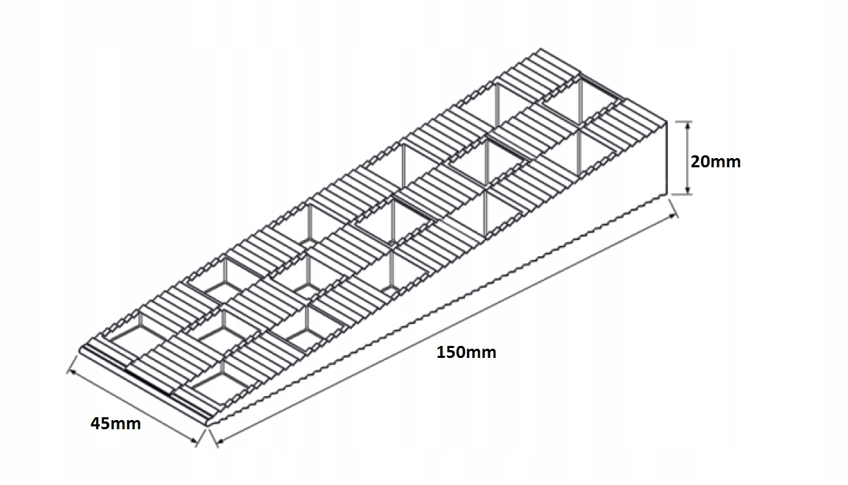 Montážne kliny veľkosti L 20 × 45 × 150 mm, 50 kusov