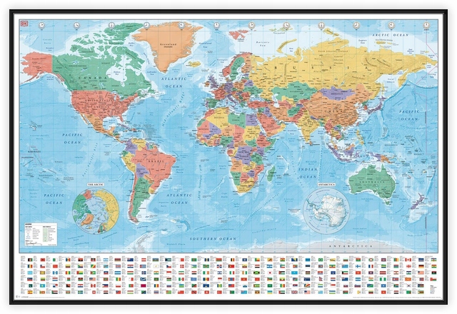 Mapa mapy mapy sveta Flagi - plagát 91.5x61 cm