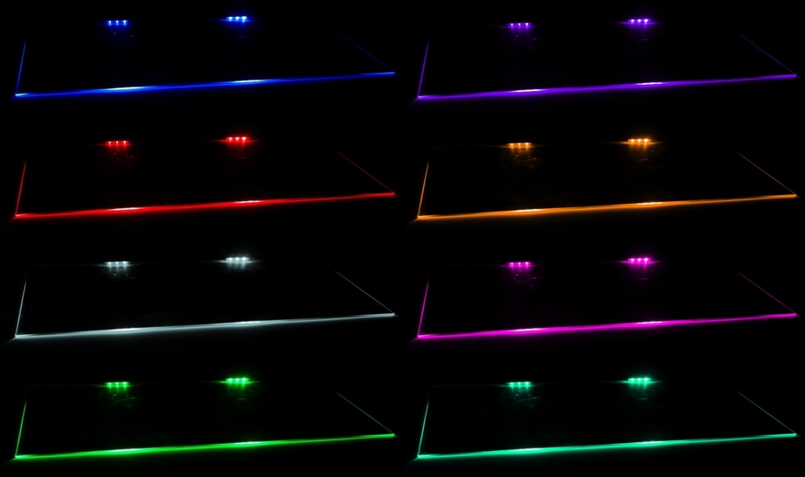 3x RGB LED klipy pre sklenené police súpravy