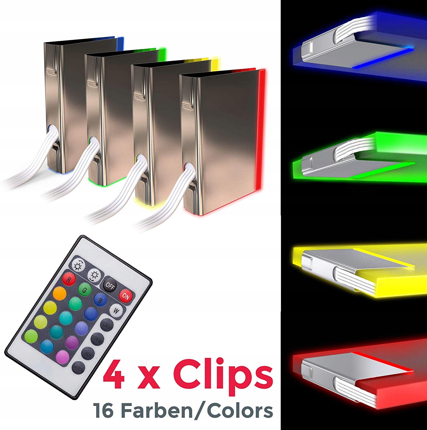 4x LED klip - RGB - pre sklenené police - stránky