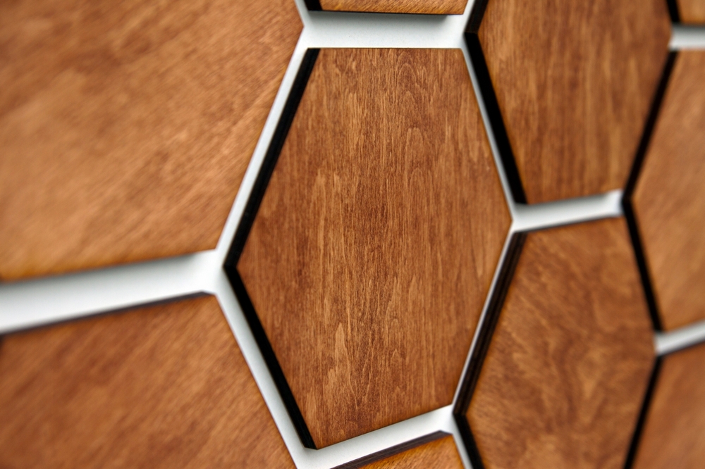Drevené nástenné panely hexagon lamele m mahagany