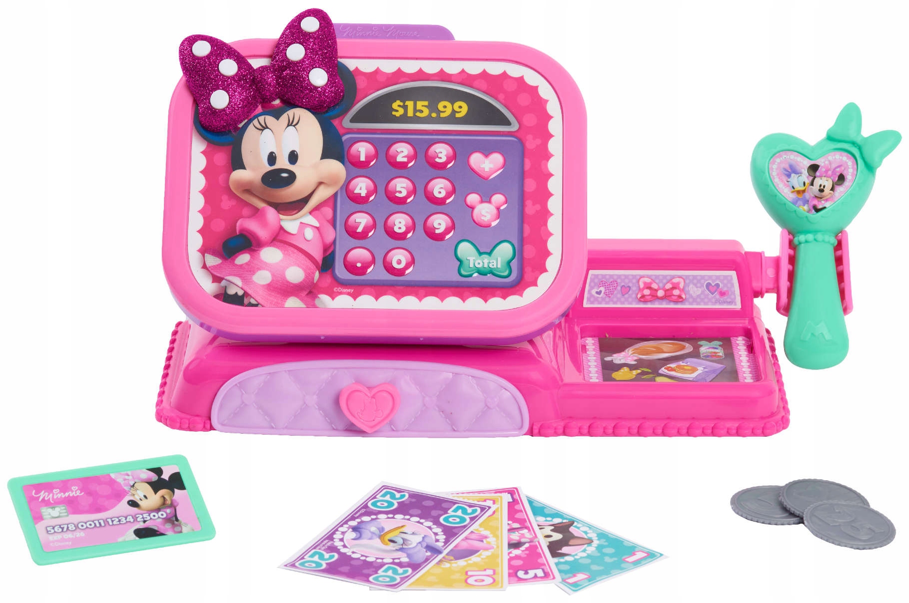 Minnie Mouse - detská moderná fiškálna pokladňa s peniazmi