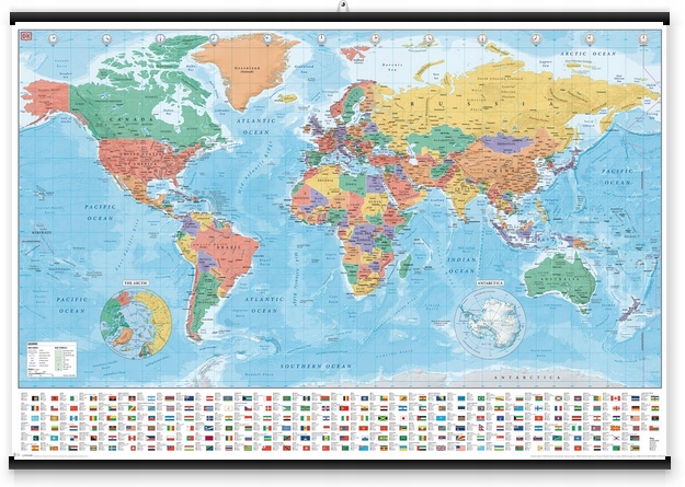 Mapa mapy mapy sveta Flagi - plagát 91.5x61 cm