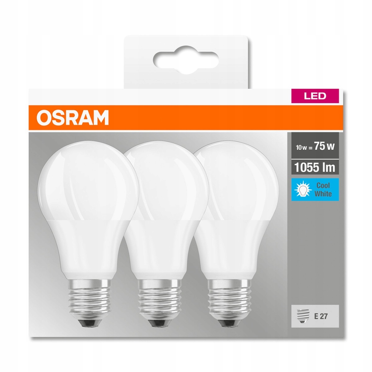LED žiarovka E27 10W = 75W 1055LM 4000K OSRAM 3PAK