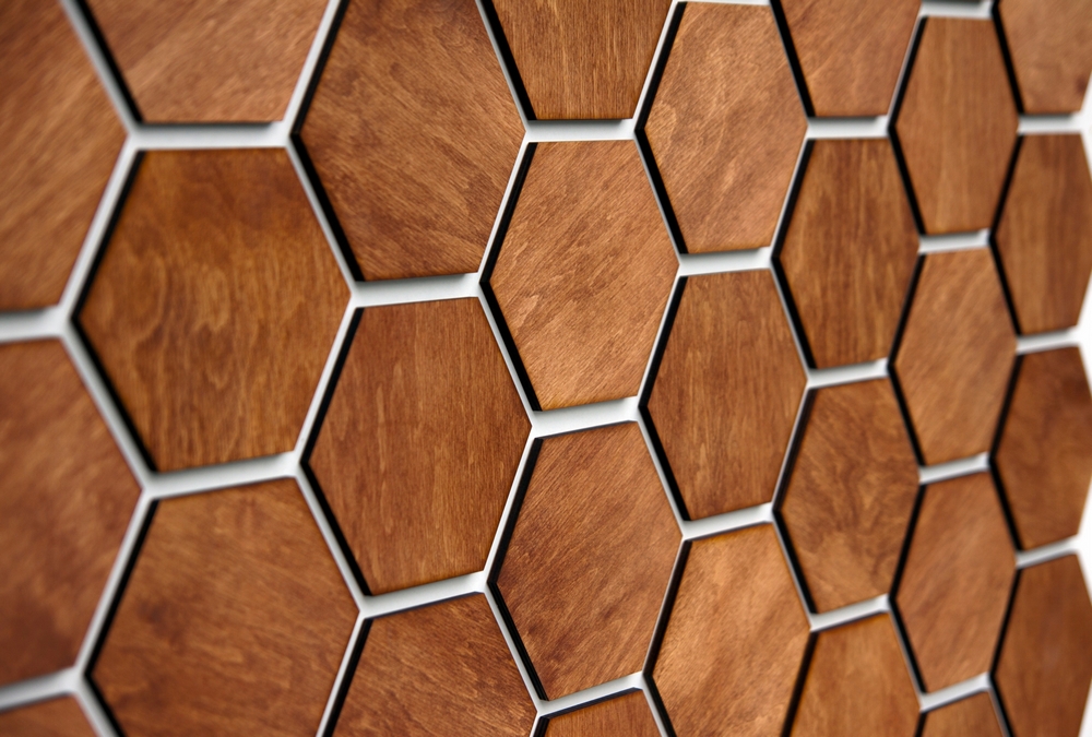 Drevené nástenné panely hexagon lamele m mahagany