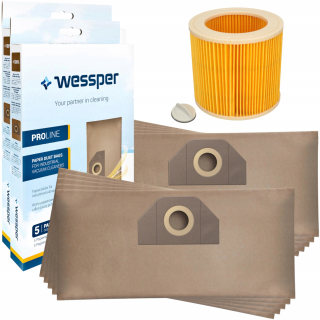 ProLine papierové vrecko do vysávača 10 ks + filter vysávača Kärcher pre KARCHER MV2 MV3 WD2 WD3 SE4001
