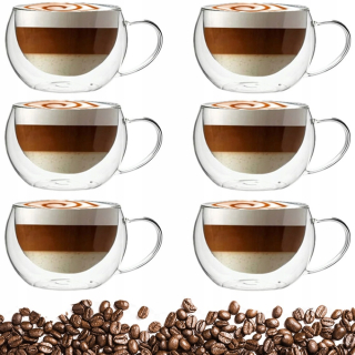 6x Termálne Sklenené Hrnčeky s Uchom 300 ml - Darčekový Set pre Kávu a Čaj