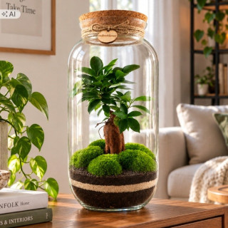 Hotový les v skle Mikroklimat s Ficus retusa, 42 cm