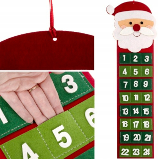 Vianočný adventný kalendár 24 dňový vianočný Santa Claus visiaci prázdny plsť