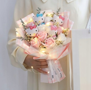 Interaktívny plyšový škrečok - Anime plyšové plyšové bábiky Hello Kitty Bouquet