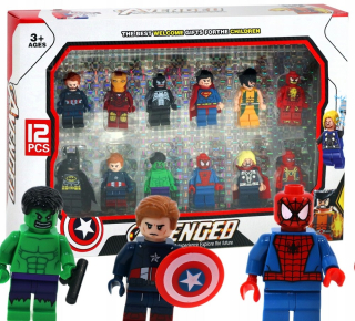 BLOCKS miniFIGURES AVENGERS Hulk, Spider, Wolverine 12 figúrok
