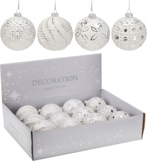 Vianočné ozdoby - Biele striebro Baubles 8 cm set 12 ks.