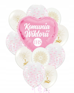 Sada balónikov ružová COMMUNION + MENO osobné