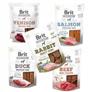 Maškrty pre psa - Brit Jerky Snack stanovil najlepšie príchute 5 x 80g