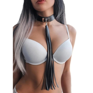 ČIERNY KOŽENÝ CHOKER, PUNK rockový golier, BAT tail, VODÍTKO