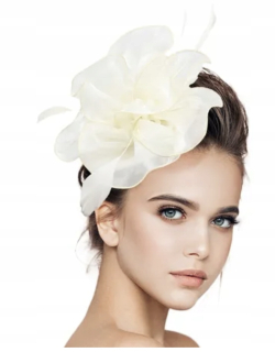 Krémový ecru fascinator toque, štýlový klobúk, mašľa, banket, prijímanie