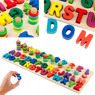 DREVENÝ PUZZZLE SORTER BLOKY ABECEDA ČÍSLA